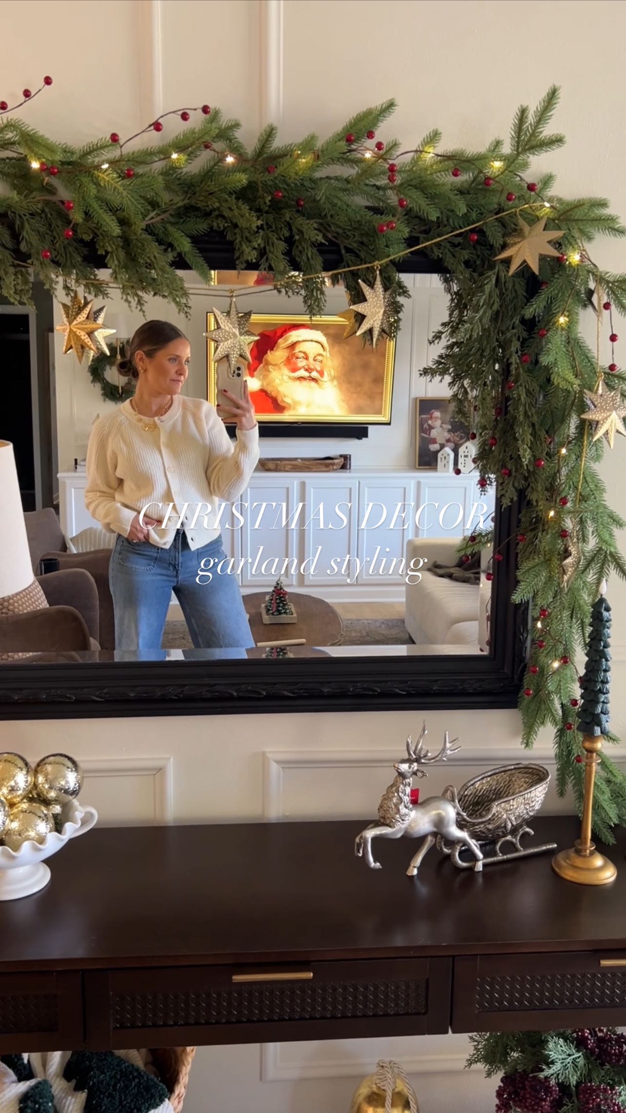 Style my Christmas garland with me for my entryway mirror! 🤎 I mixed 2 affordable garland options to give a more elevate