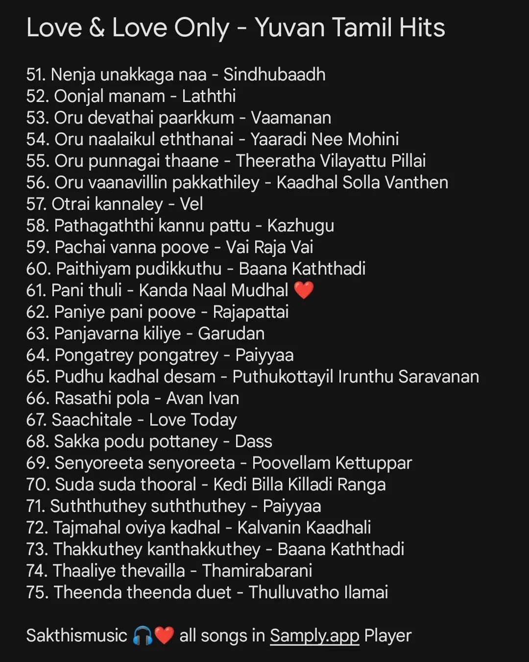 கண்ட நாள் முதல் 🤌🏽❤️🎧✨
Love & Love Only (Yuvan Tamil Hits Collections) ✨
Part 1 (75/100) All about Yuvan Love Collection