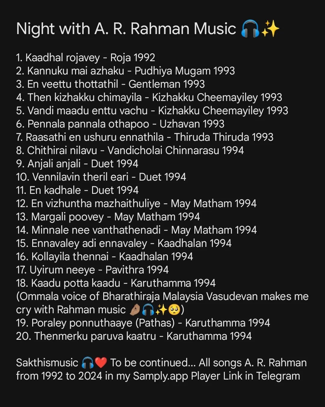 Let's assemble all the A. R. Rahman Fans here... I have following collection for you guys in my Samply.app player link i