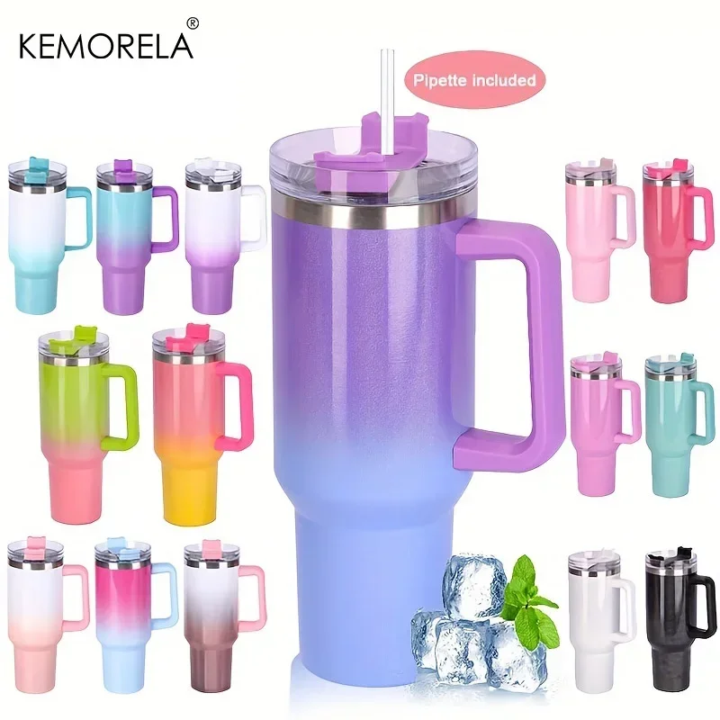 40oz Thermos Bottle Stainless Steel Cup Thermal Keeps Cold and Heat Water Bottle with Handle Rainbow Thermal Mug Car Leakproof thumbnail