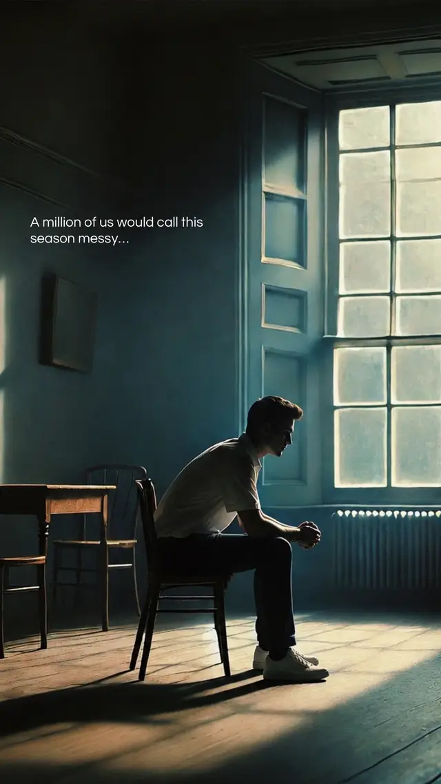 but sometimes the darkest rooms are where God begins rebuilding the light within us. Picture a man sitting alone in sile