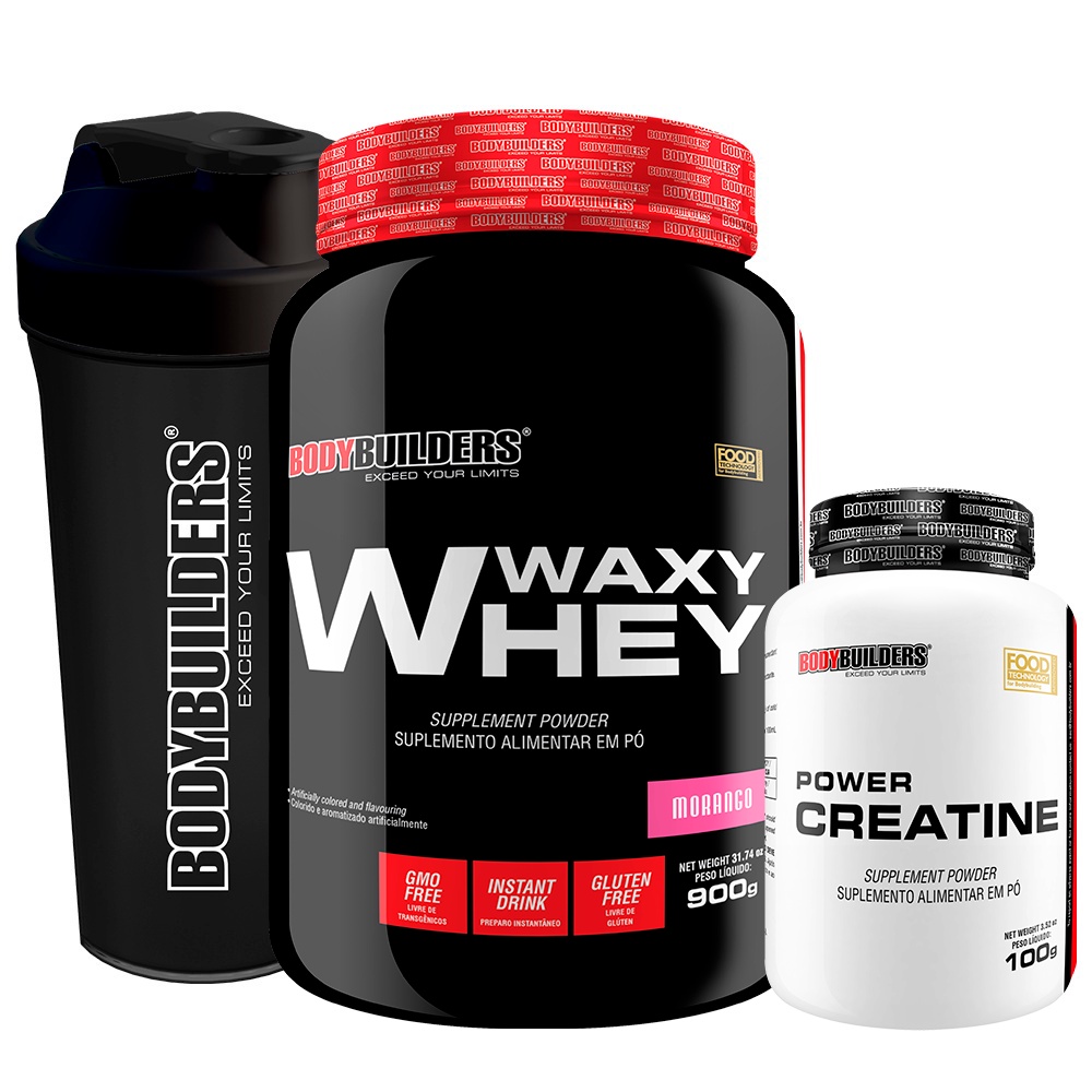 Kit Whey Protein Waxy Whey 900g, Power Creatina 100g, Coqueteleira - BodyBuilders thumbnail