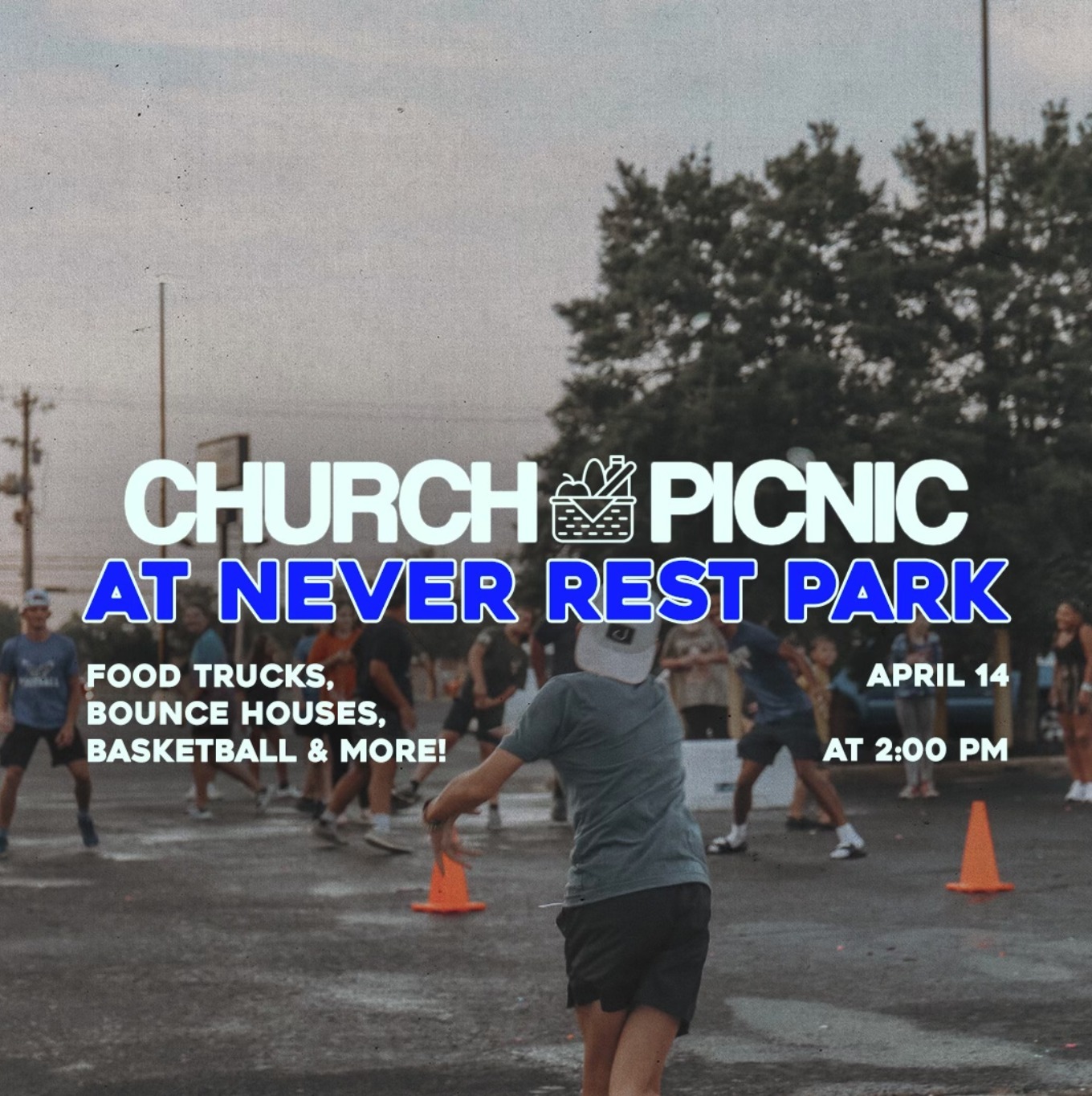 YOU'RE INVITED to our CHURCH PICNIC on Sunday, April 14 at NEVER REST PARK at 2:00PM!⁠
⁠
There will be food trucks, boun