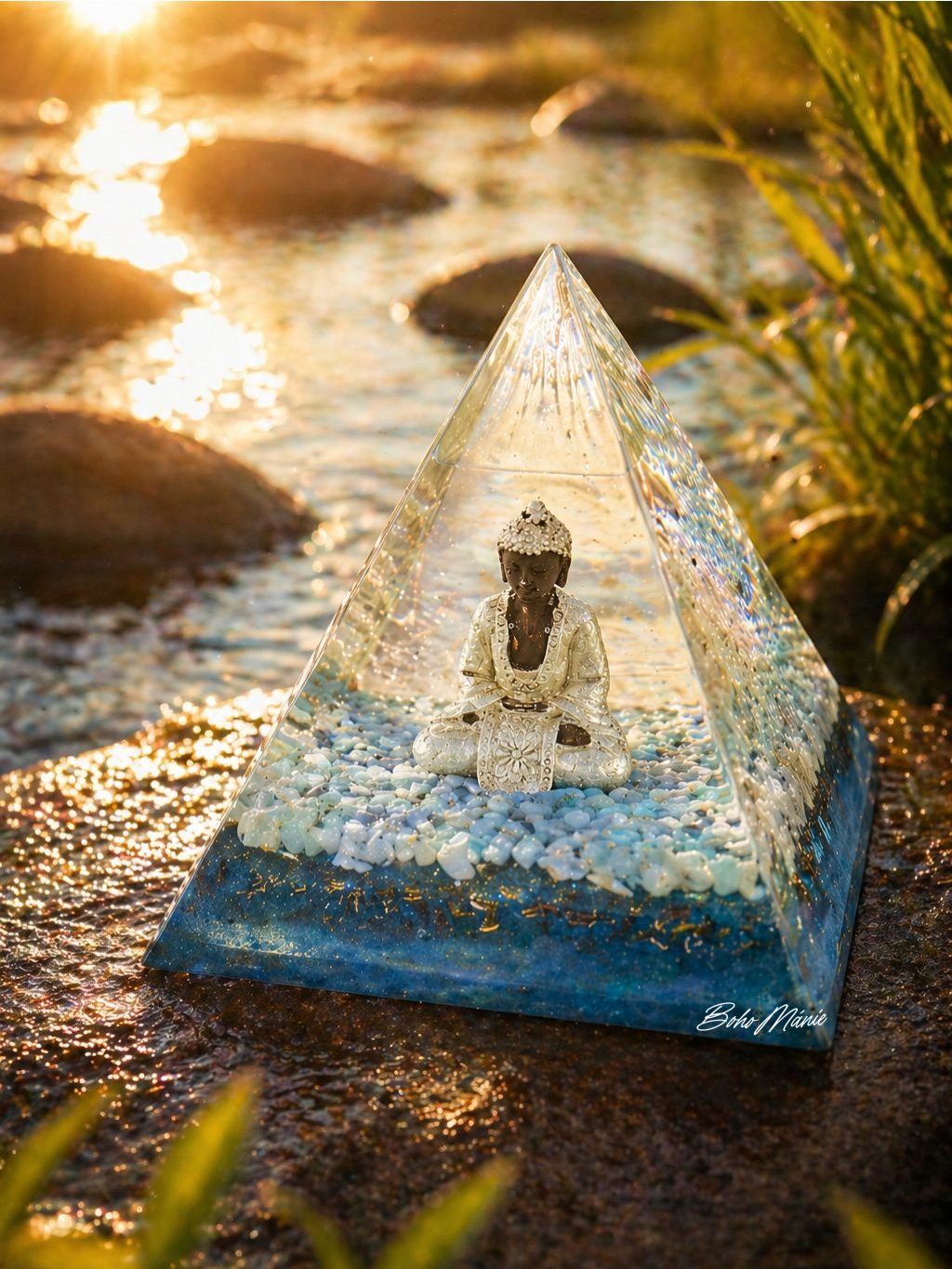 Orgonit pyramida XXL – Buddha (larimar) | český výrobce | BOHOMÁNIE thumbnail