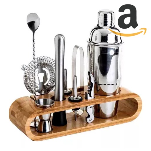 Kit Homebar 12 Peças Inox Suporte Madeira Coqueteleira 500ml thumbnail