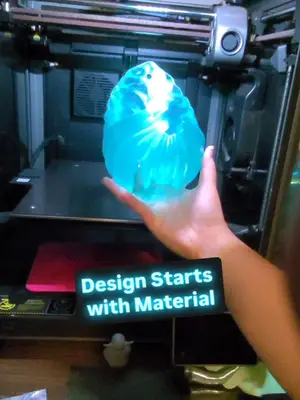 Design-driven material choice. Selected this filament to enhance translucency, depth, and overall finish. Full design re