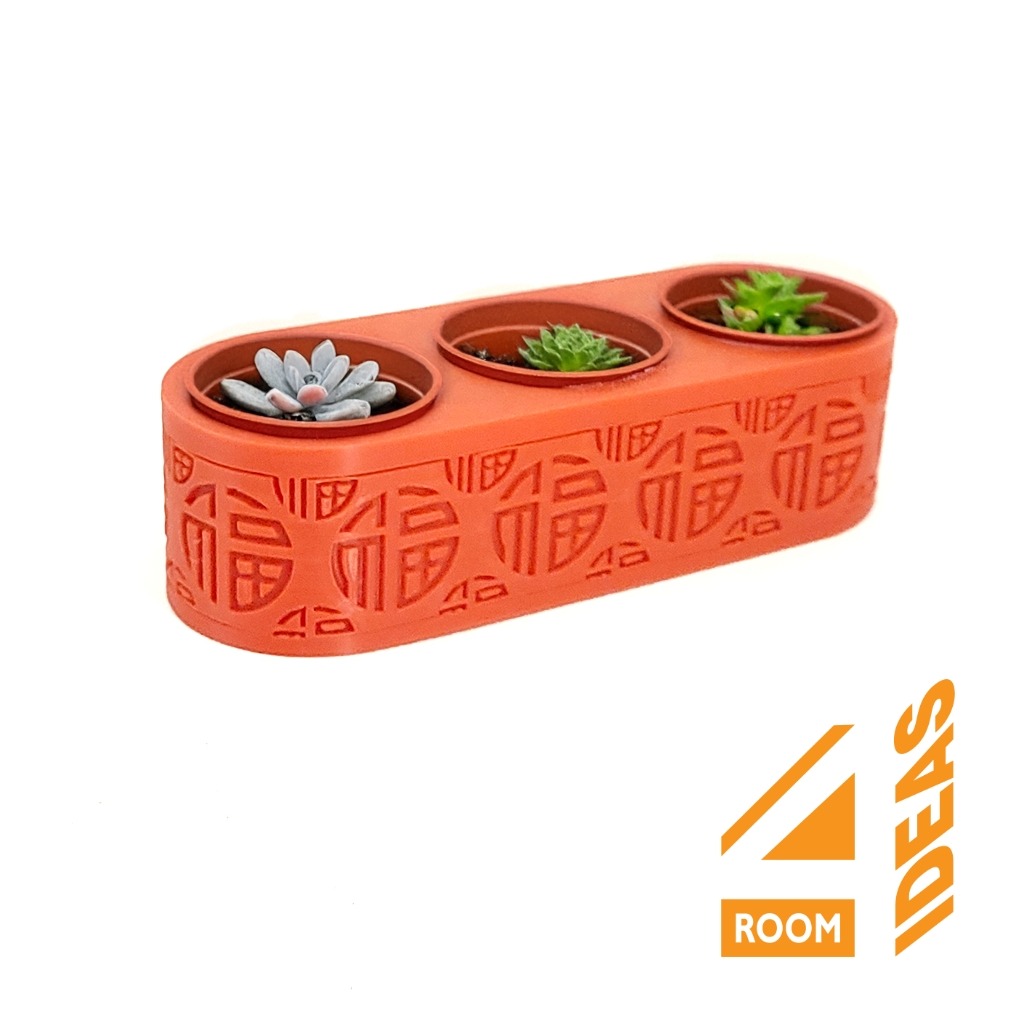 Succulent Triple Planter Chinese Style - Luck thumbnail