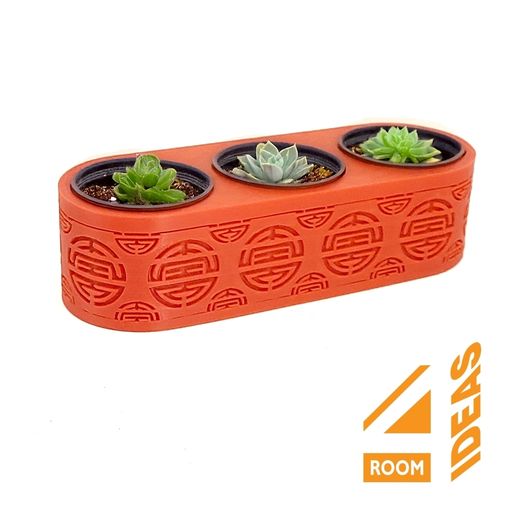 Succulent Triple Planter Chinese Style - Longevity thumbnail