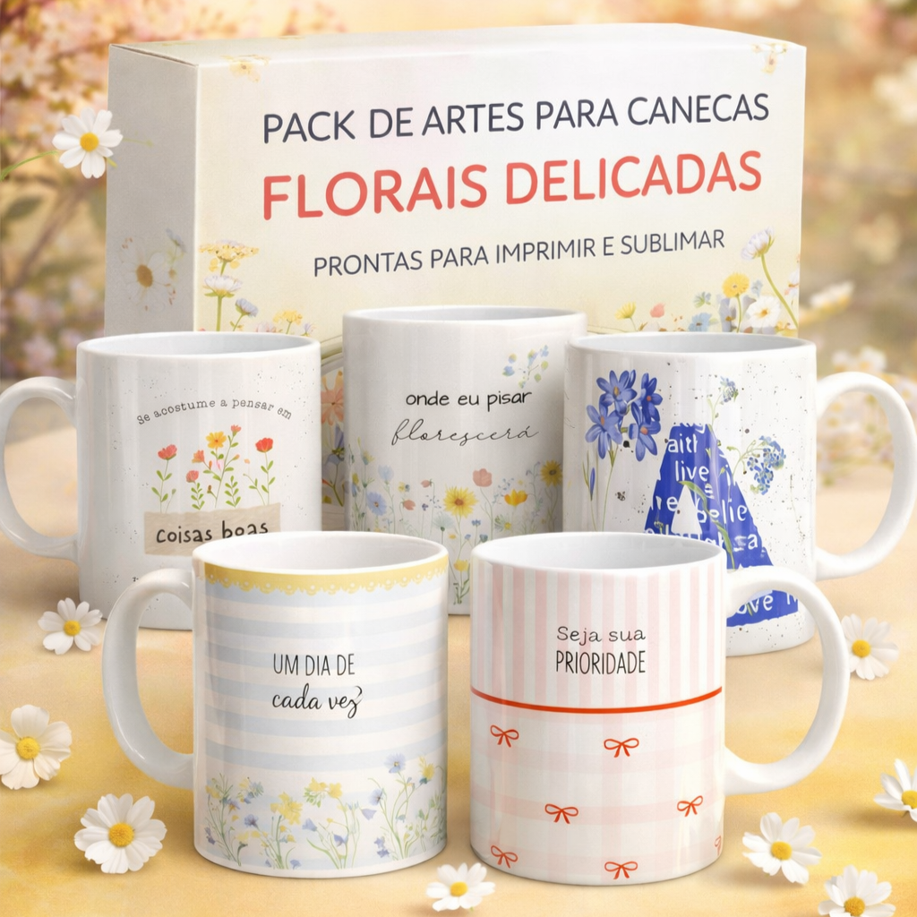 Pack mais de 200 artes de canecas Florais e Delicadas | Arquivo Digital thumbnail