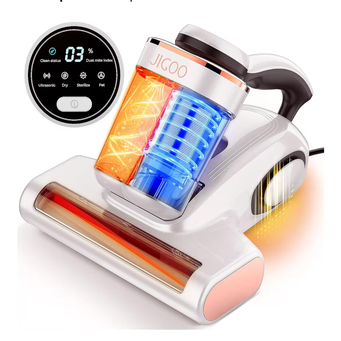 Mi Vacuum Cleaner with Dust Senso JIGOO Bed, Mattress Vacuum Cleaner with UV & Ultrasonic and High Heating, 13Kpa Suction 500W Powerful Double-Cup Handheld Vacuums (J300, Corded) thumbnail