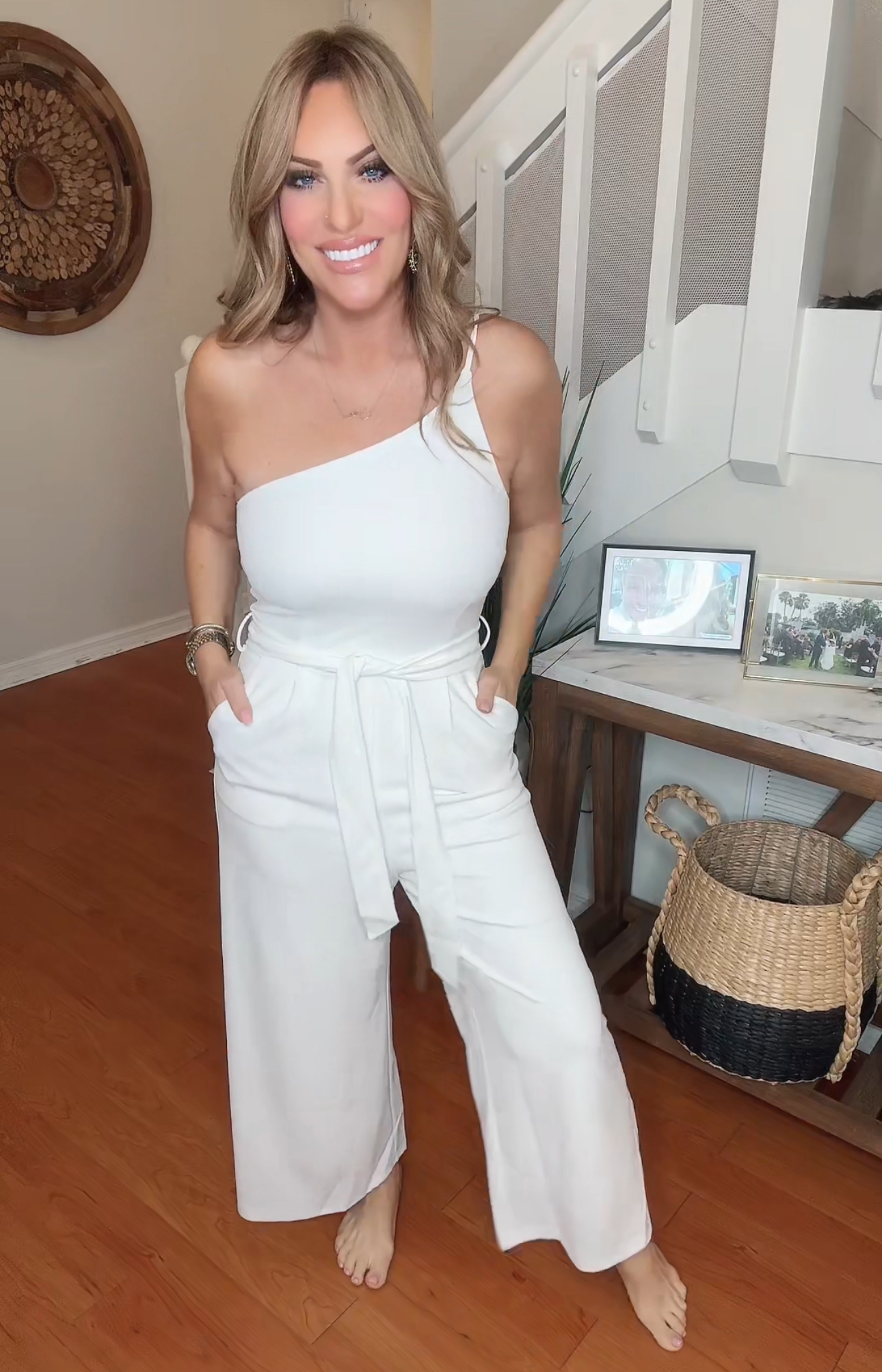 Amazon Find - One Shoulder Tie Waist Jumpsuit thumbnail