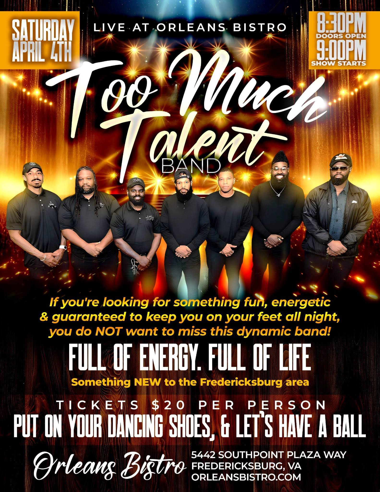 Buy Tickets for Live Band- To Much Talent Band | Orleans Bistro thumbnail