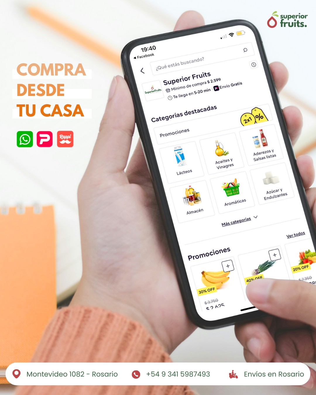 Con 𝗦𝘂𝗽𝗲𝗿𝗶𝗼𝗿 𝗙𝗿𝘂𝗶𝘁𝘀 podés comprar desde la comodidad de tu casa, eligiendo los productos y coordinando su envío a través