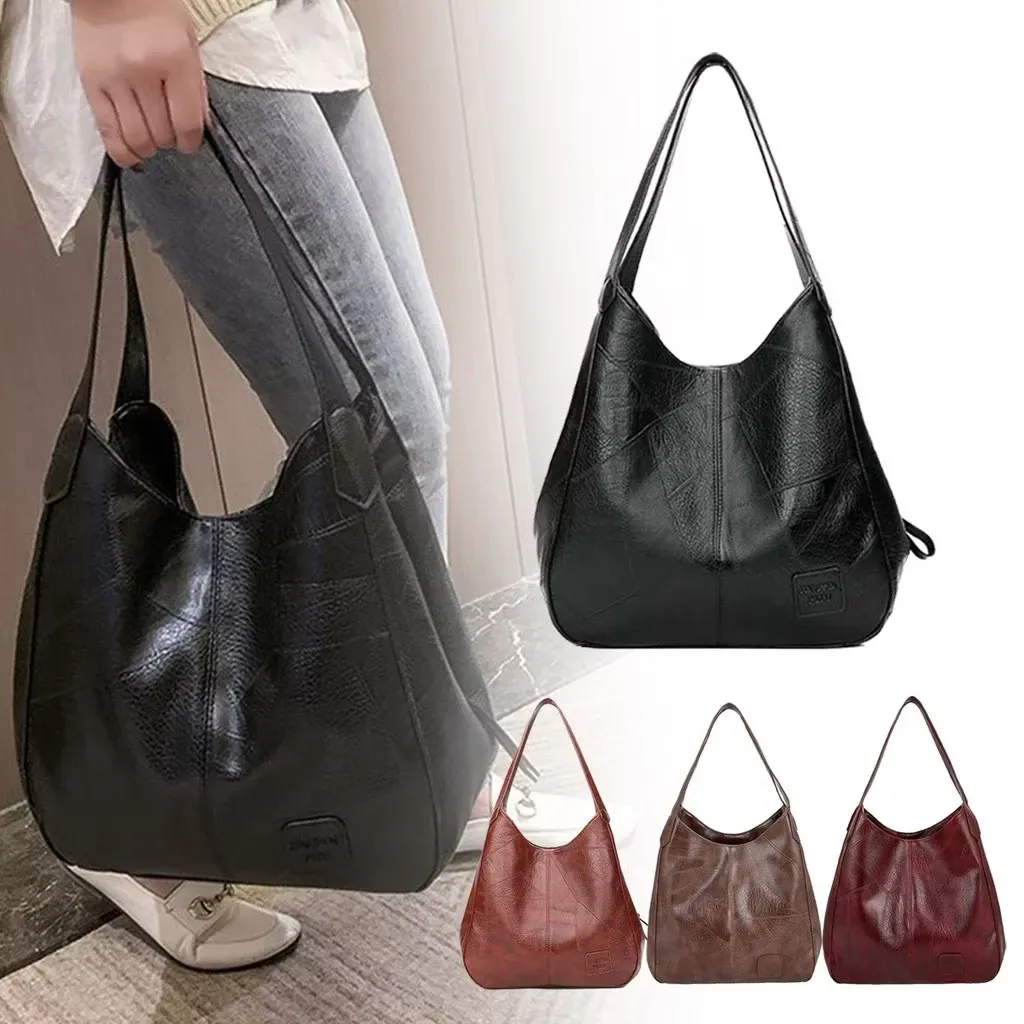 Bolsa Feminina de Grande Capacidade em Couro PU Tote Retrô thumbnail