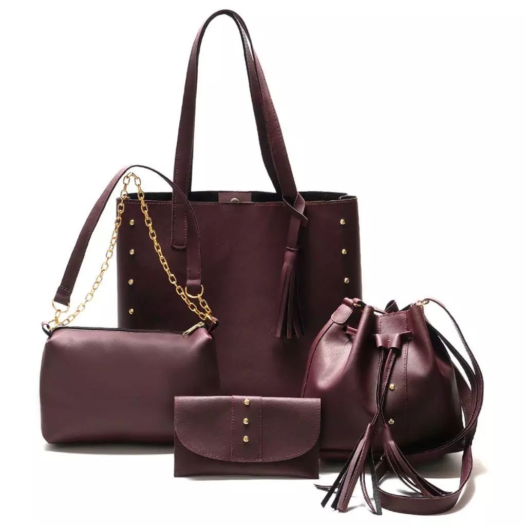 kit Bolsa Feminina 4 peças sacola grande, saco transversal, bau com corrente e carteira thumbnail