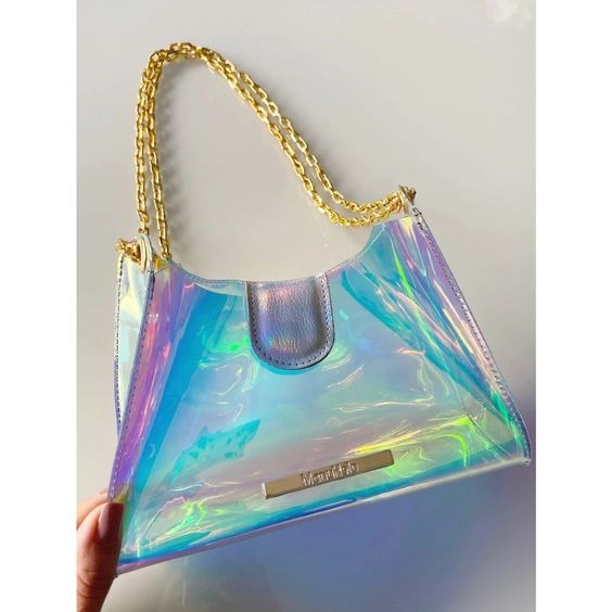 Bolsa de ombro transparente multicolor com alça corrente thumbnail