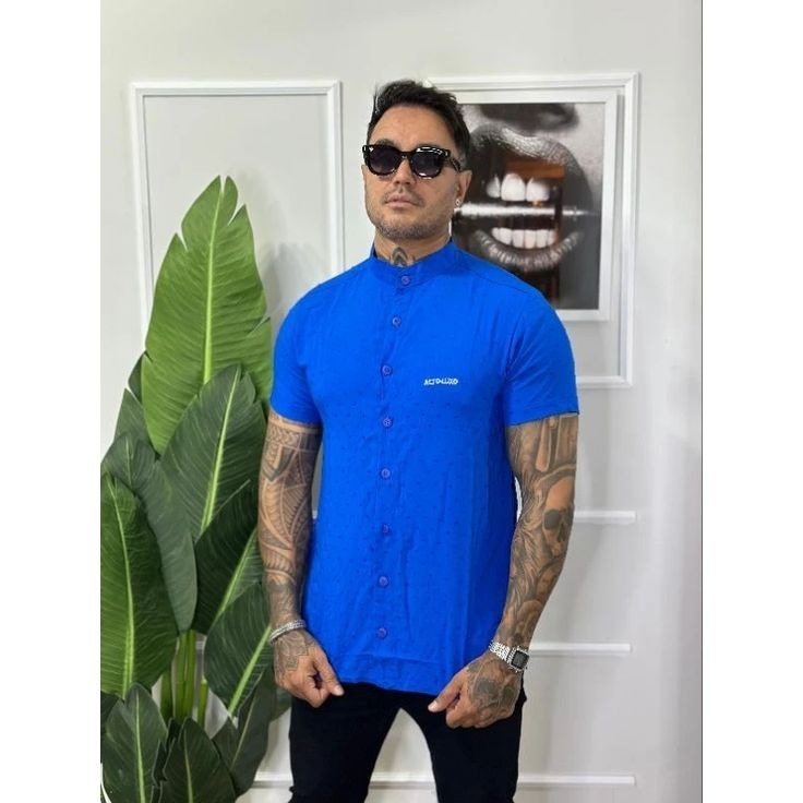 Camisa Botão Masculina Gola Padre thumbnail