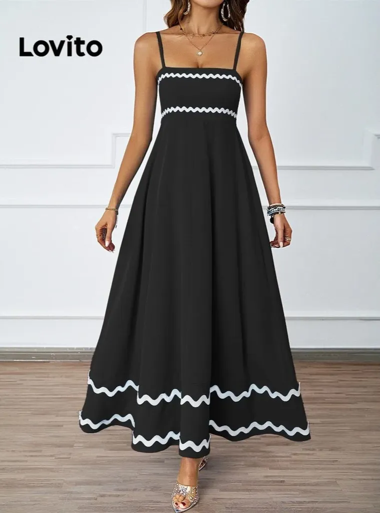 Lovito vestido elegante liso e contrastante thumbnail