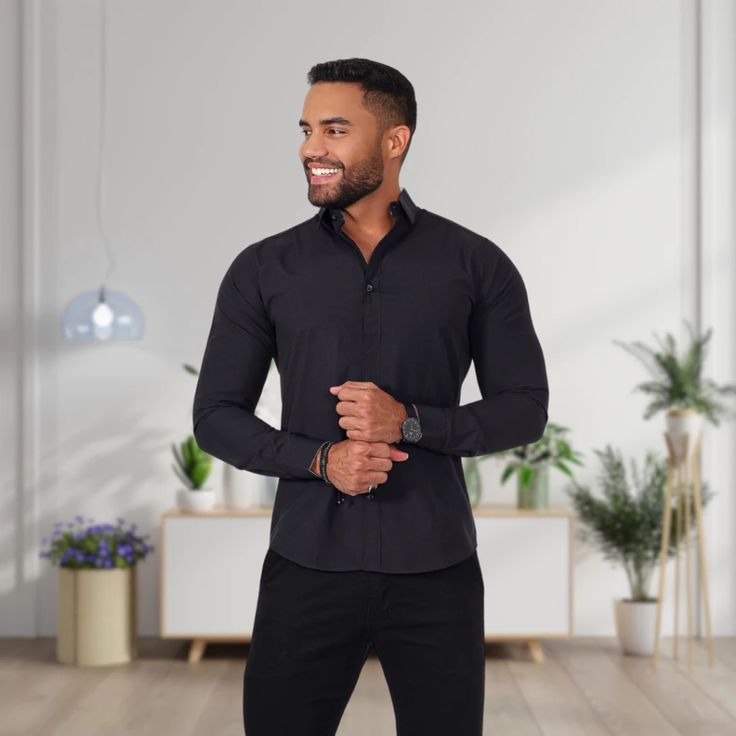 Camisa social masculina slim manga longa não amassa thumbnail