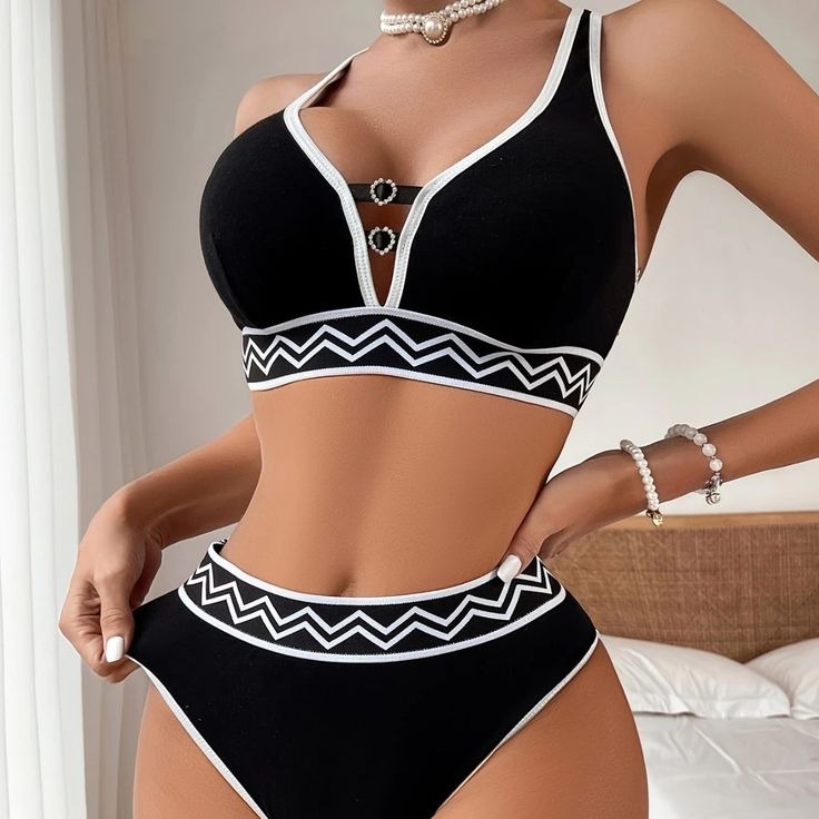 Moda lingerie de estilo europeu e americano, conjunto de biquíni com strass para  thumbnail