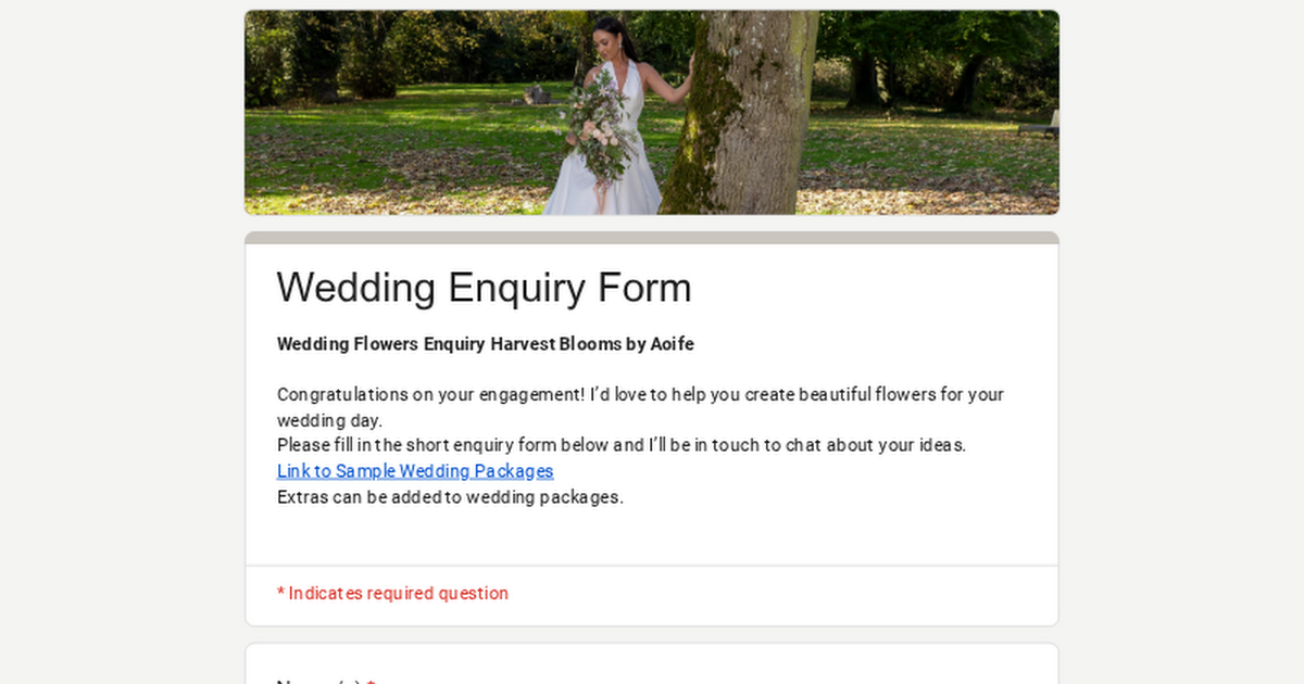 Wedding Enquiry Form thumbnail
