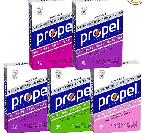 Propel Powder Packets 4 Flavor Variety Pack With Electrolytes, Vitamins and No Sugar 10 Count (Pack of 5) thumbnail