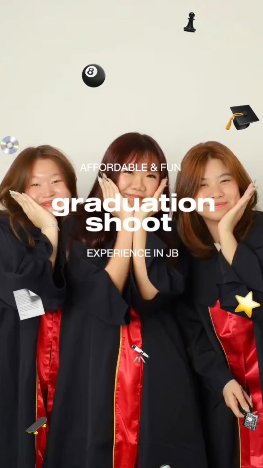 Don’t waste your Graduation Gown Rental 🎓 Come get your graduation photos taken at as low as RM20⭐️ 
📓 By yourself, part