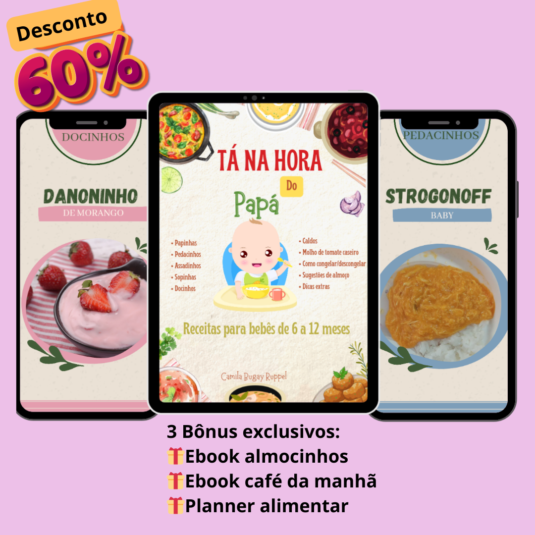 Mais de 120 Receitas para bebês de 6 a 12 meses, do café da manhã ao jantar e com cardápios semanais.   thumbnail