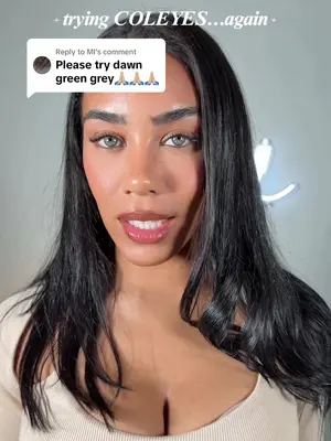 Replying to @Ml Coleyes dawn grey green on my dark brown eyes 👀💚 #coleyes #contactlenses 