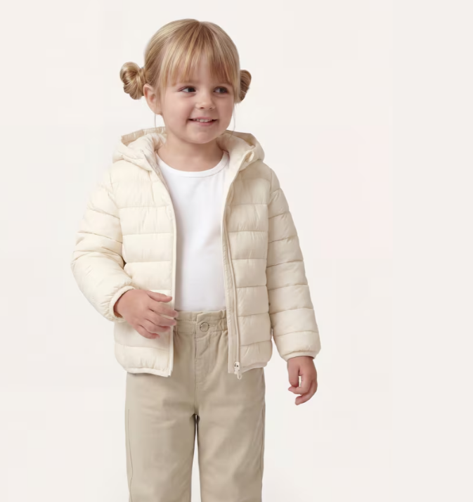 Jaqueta puffer infantil holográfica com capuz thumbnail