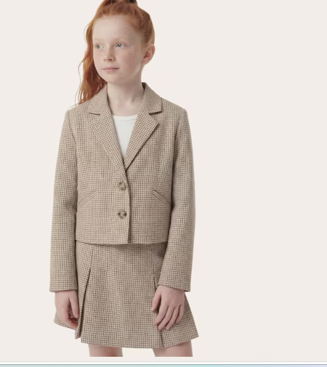 Blazer infantil cropped xadrez - bege thumbnail