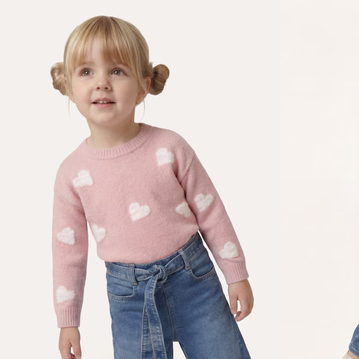 Suéter infantil de tricot corações - rosa thumbnail