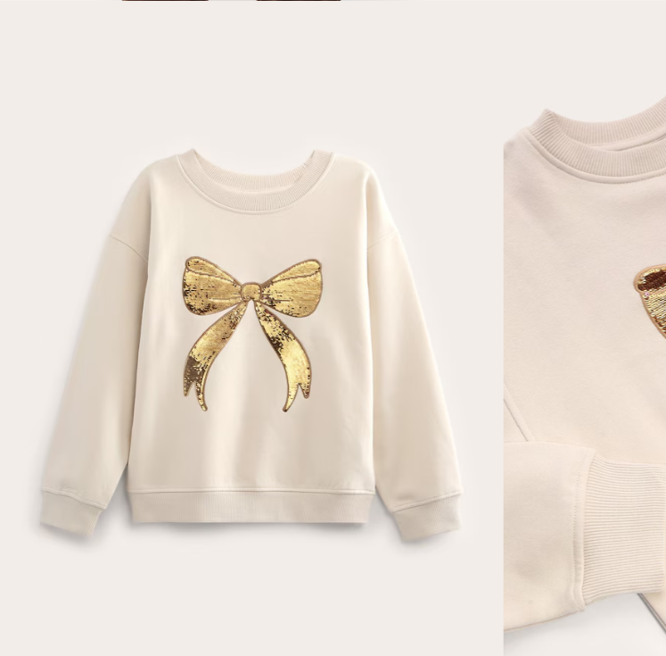 Blusa de moletom infantil com felpa e paetês - Bege Claro thumbnail