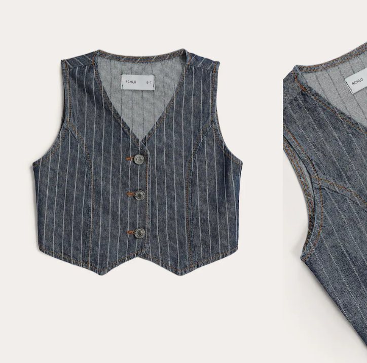 Colete jeans infantil risca de giz - denim escuro thumbnail