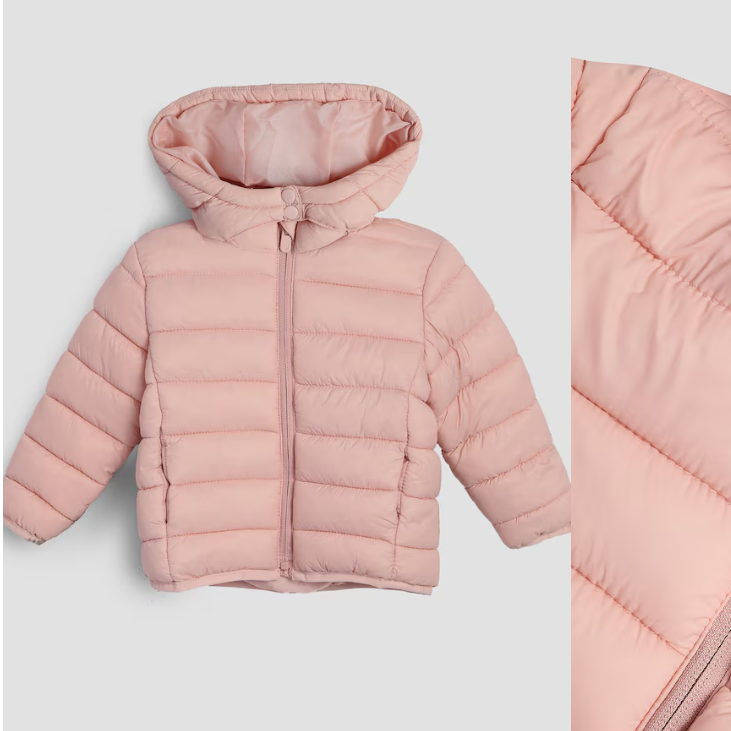 Jaqueta puffer infantil holográfica com capuz - Rosa Claro thumbnail
