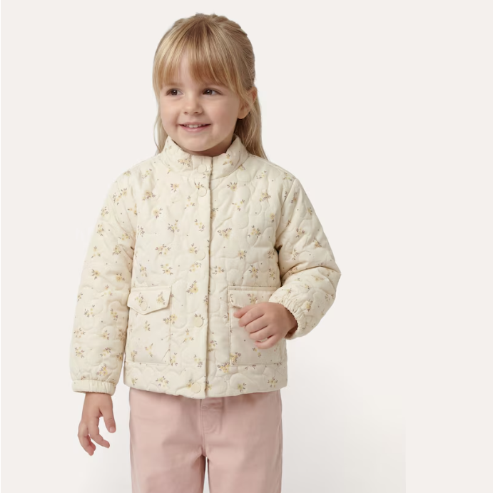 Jaqueta infantil puffer estampa floral 1-6A - bege thumbnail