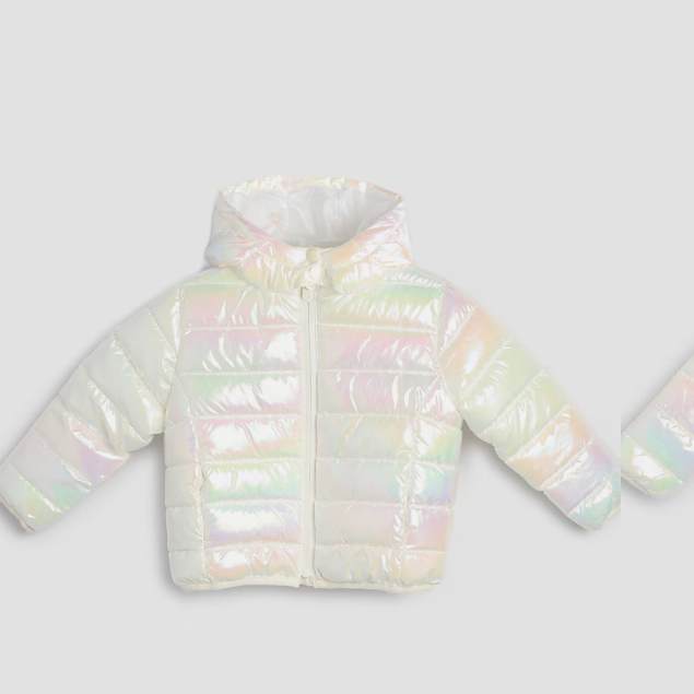 Jaqueta puffer infantil holográfica com capuz  - Branco thumbnail