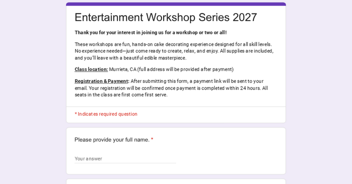 Entertainment Workshop Series 2027 (Sign Up Form) thumbnail