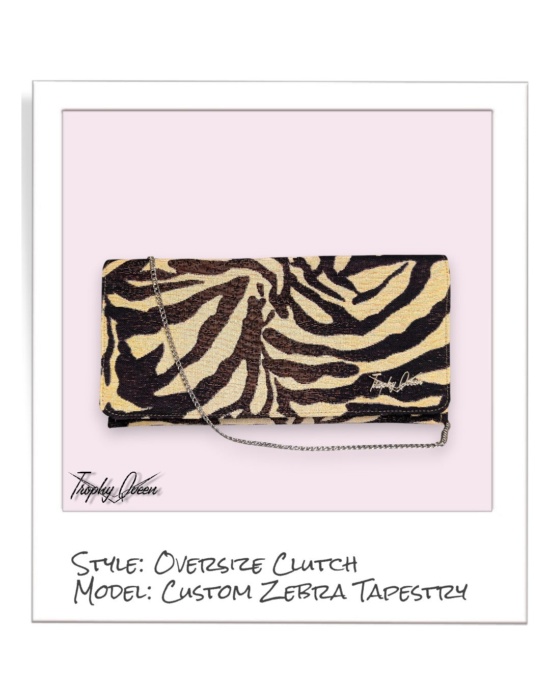 Oversize Clutch / Shoulder Bag - Zebra Tapestry / Maroon Cotton Lining thumbnail