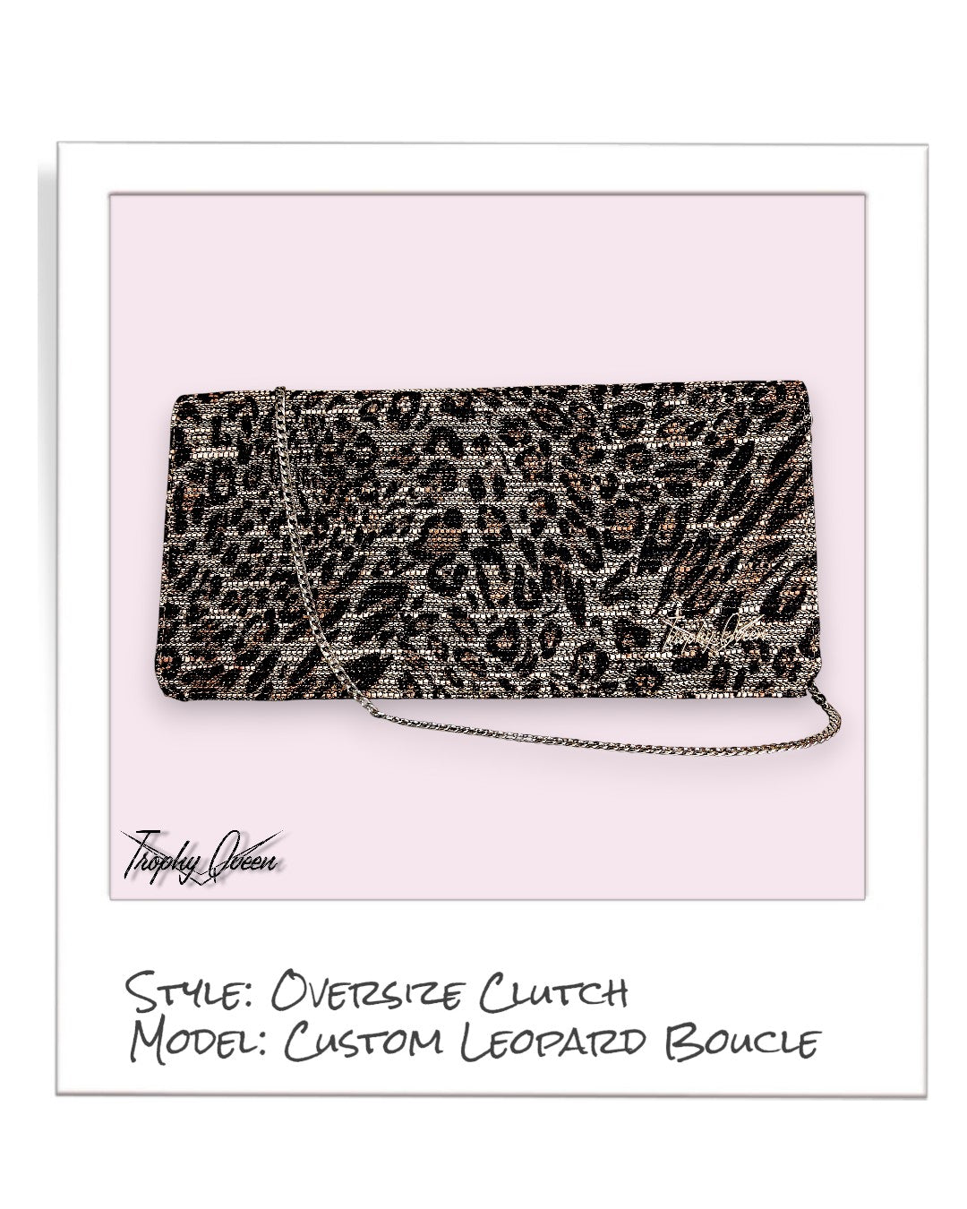 Oversize Clutch / Shoulder Bag - Metalic Leopard Boucle / Maroon Cotto thumbnail