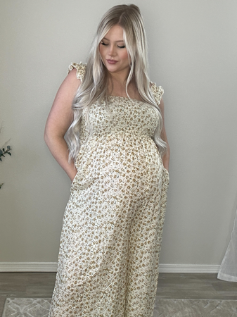 Cream Floral Flowy Maternity Jumpsuit thumbnail