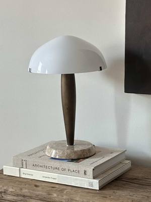 this just might be one of my favorite finds of the year 🤭 the walnut wood, marble base and glass shade 🤌🏼 #homedecor #ho
