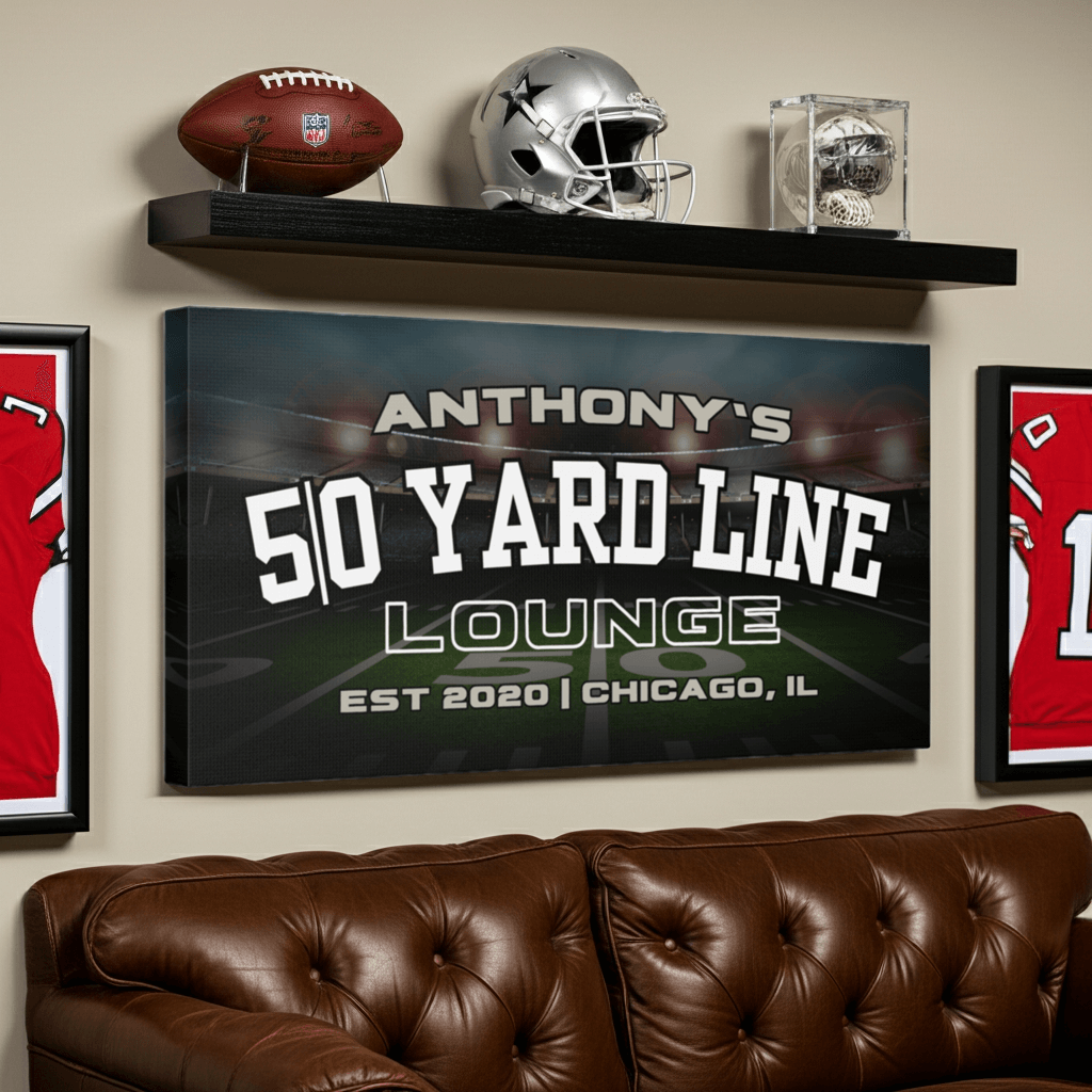 Football Wall Art | Custom 50 Yard Line Lounge Man Cave Sign thumbnail