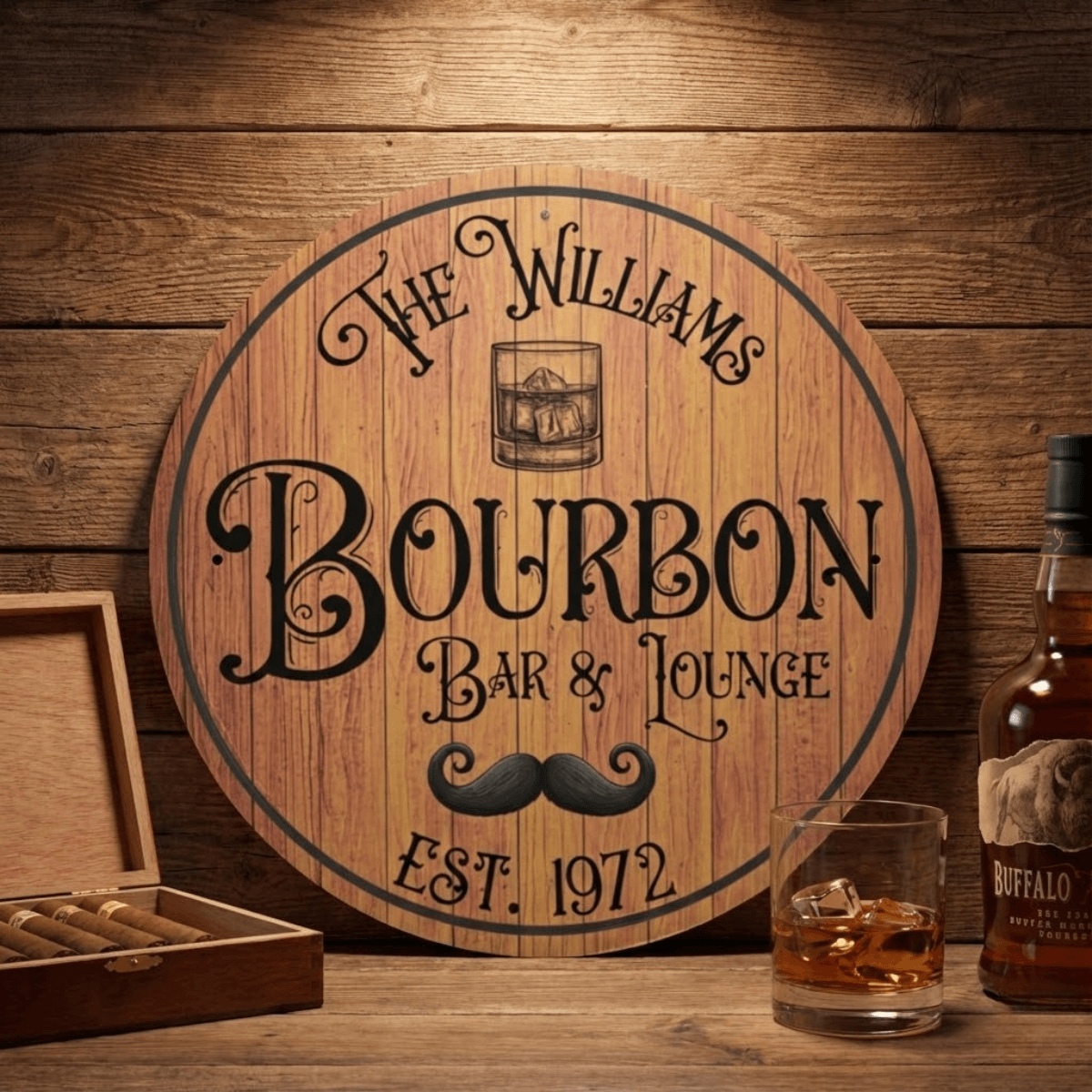 Personalized Faux Barrel Metal Home Bar Sign thumbnail