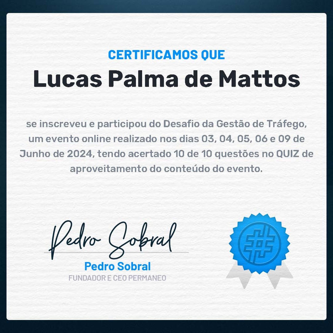🎉 Conquista Alcançada! 🚀
É com imenso orgulho que compartilho com vocês uma grande conquista! Recebi à alguns dias o cer