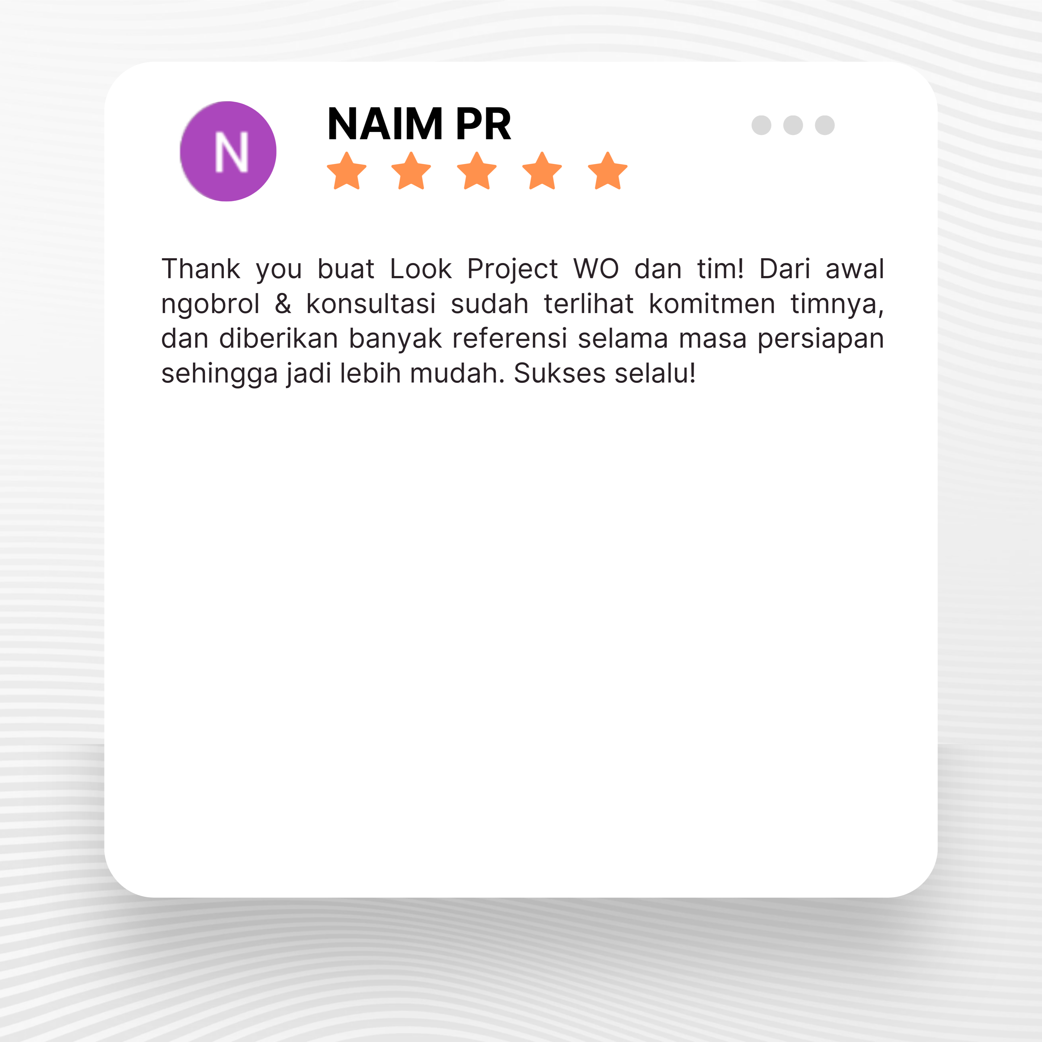 Google review of Look Project Wedding Organizer by NAIM PR thumbnail