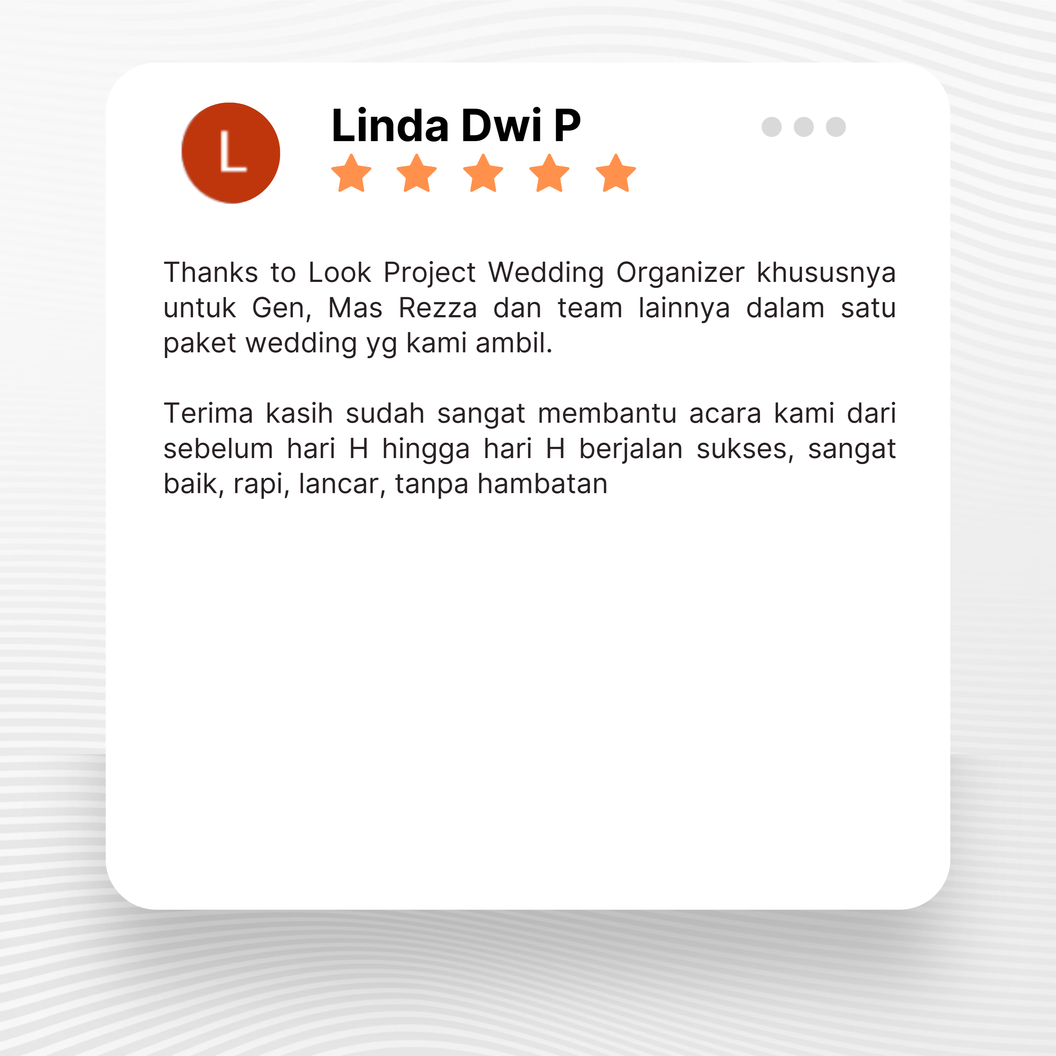 Google review of Look Project Wedding Organizer by Linda Dwi P thumbnail