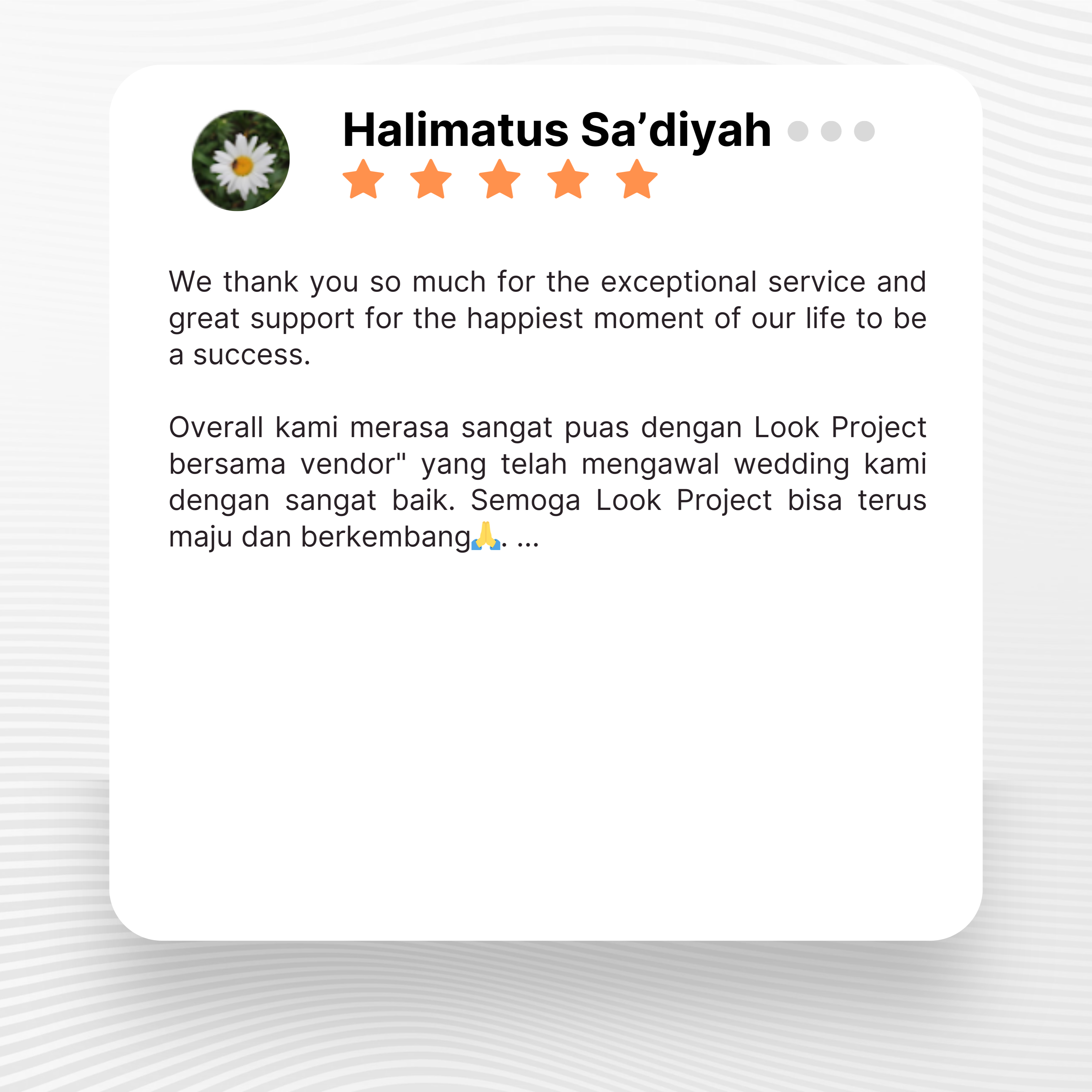 Google review of Look Project Wedding Organizer by Halimatus Sa'diyah thumbnail