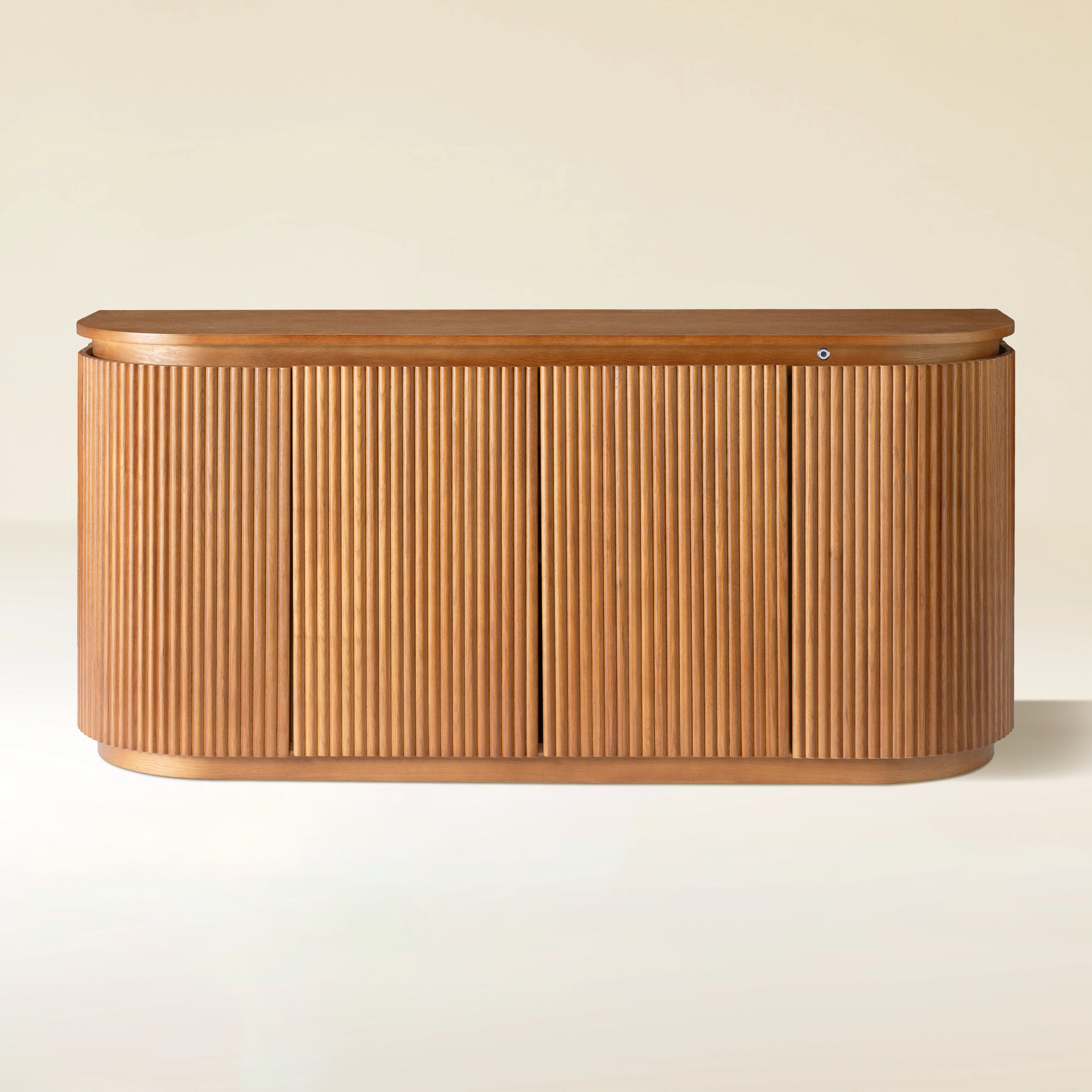 Ewan 63" Oak Sideboard with Wave Pattern Buffet Cabinet with LED ambient light - HOULTE thumbnail
