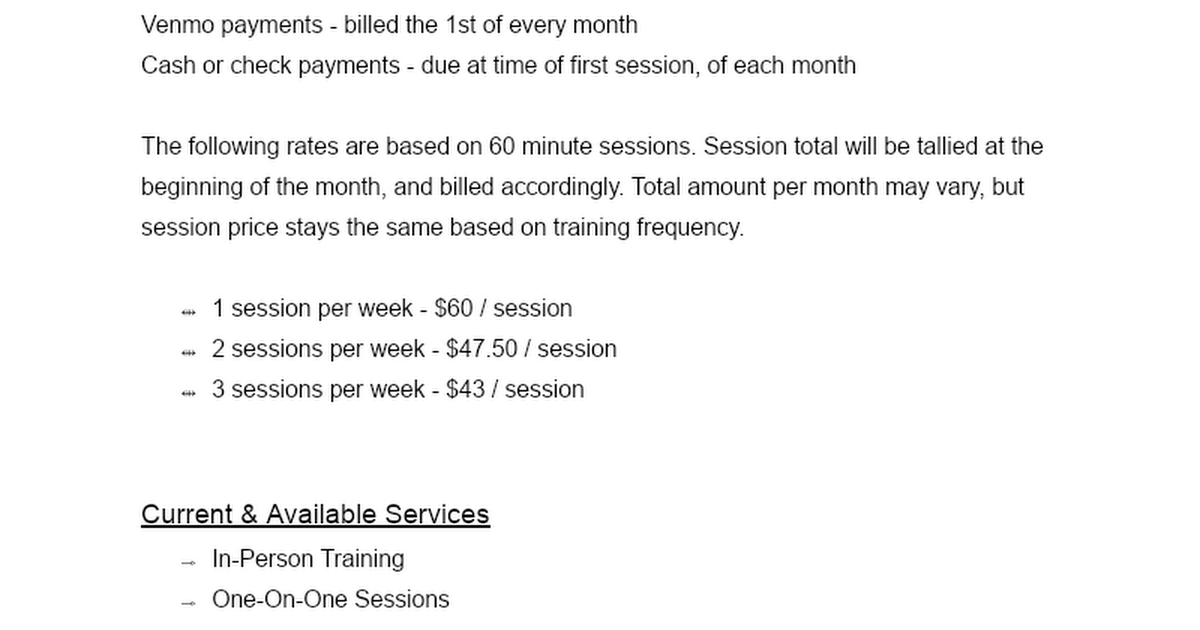 Current Personal Fitness Services & Rates thumbnail